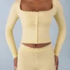 Cardigan a maniche lunghe in maglia Tahlia, colore giallo burro Cardigan a maniche lunghe in maglia Tahlia, colore giallo burro