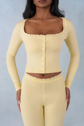 Cardigan a maniche lunghe in maglia Tahlia, colore giallo burro