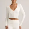 Cardigan corto a coste in modal Kiva, bianco Cardigan corto a coste in modal Kiva, bianco