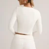 Cardigan corto a coste in modal Kiva, bianco Cardigan corto a coste in modal Kiva, bianco