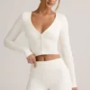 Cardigan corto a coste in modal Kiva, bianco Cardigan corto a coste in modal Kiva, bianco