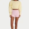 Cardigan corto abbottonato in jersey spazzolato, colore giallo tenue