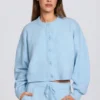 Cardigan corto in maglia blu polvere