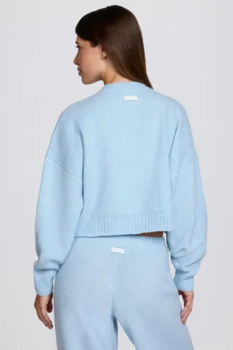 Cardigan corto in maglia blu polvere Cardigan corto in maglia blu polvere
