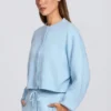 Cardigan corto in maglia blu polvere