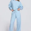 Cardigan corto in maglia blu polvere