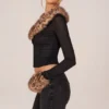 Cardigan in rete trasparente con bordi in pelliccia sintetica Lola, nero Cardigan in rete trasparente con bordi in pelliccia sintetica Lola, nero