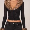 Cardigan in rete trasparente con bordi in pelliccia sintetica Lola, nero Cardigan in rete trasparente con bordi in pelliccia sintetica Lola, nero