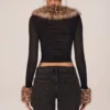 Cardigan in rete trasparente con bordi in pelliccia sintetica Lola, nero Cardigan in rete trasparente con bordi in pelliccia sintetica Lola, nero