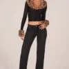 Cardigan in rete trasparente con bordi in pelliccia sintetica Lola, nero Cardigan in rete trasparente con bordi in pelliccia sintetica Lola, nero