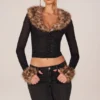 Cardigan in rete trasparente con bordi in pelliccia sintetica Lola, nero Cardigan in rete trasparente con bordi in pelliccia sintetica Lola, nero