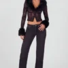Cardigan Noemy in pizzo trasparente con bordi in pelliccia sintetica, colore nero Cardigan Noemy in pizzo trasparente con bordi in pelliccia sintetica, colore nero