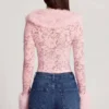 Cardigan Noemy in pizzo trasparente con bordi in pelliccia sintetica, colore rosa Cardigan Noemy in pizzo trasparente con bordi in pelliccia sintetica, colore rosa