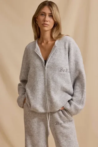 Cardigan oversize con zip in Ice Marl