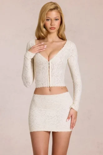 Cardigan scollato in pizzo Odelia in avorio
