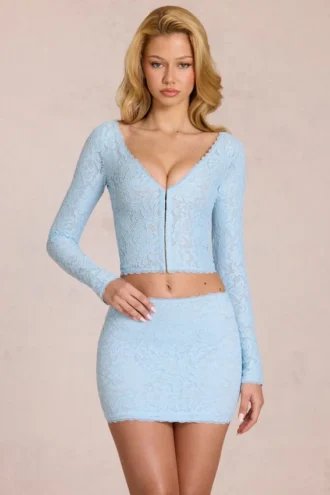 Cardigan scollato in pizzo Odelia  in blu polvere