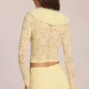 Cardigan Solaya in pizzo con bordi in pelliccia sintetica, giallo limone Cardigan Solaya in pizzo con bordi in pelliccia sintetica, giallo limone