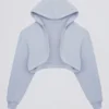 Copri spalle corto con cappuccio in jersey spazzolato, colore blu tenue Copri spalle corto con cappuccio in jersey spazzolato, colore blu tenue
