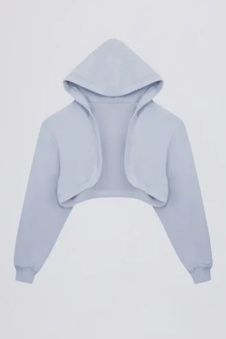 Copri spalle corto con cappuccio in jersey spazzolato, colore blu tenue