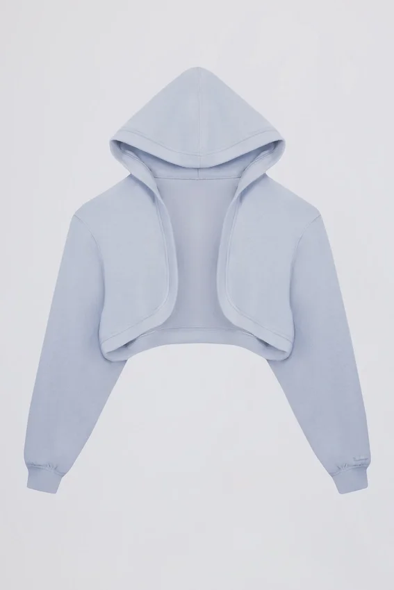 Copri spalle corto con cappuccio in jersey spazzolato, colore blu tenue Copri spalle corto con cappuccio in jersey spazzolato, colore blu tenue