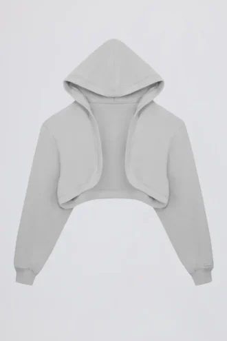 Copri spalle corto con cappuccio in jersey spazzolato, colore grigio nebbia