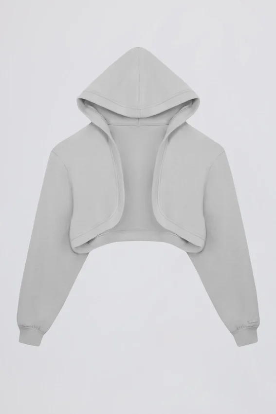 Copri spalle corto con cappuccio in jersey spazzolato, colore grigio nebbia Copri spalle corto con cappuccio in jersey spazzolato, colore grigio nebbia