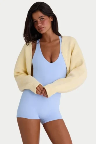 Coprispalle corto in maglia a coste color limone