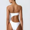 Costume intero a fascia con cut-out e decorazioni in perline Miami in bianco Costume intero a fascia con cut-out e decorazioni in perline Miami in bianco
