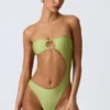 Costume intero a fascia con cut-out e decorazioni in perline Miami in verde pera Costume intero a fascia con cut-out e decorazioni in perline Miami in verde pera