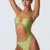 Costume intero a fascia con cut-out e decorazioni in perline Miami in verde pera Costume intero a fascia con cut-out e decorazioni in perline Miami in verde pera