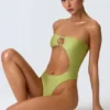 Costume intero a fascia con cut-out e decorazioni in perline Miami in verde pera Costume intero a fascia con cut-out e decorazioni in perline Miami in verde pera