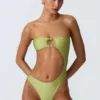 Costume intero a fascia con cut-out e decorazioni in perline Miami in verde pera Costume intero a fascia con cut-out e decorazioni in perline Miami in verde pera