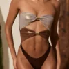 Costume intero a pannelli con cut-out Zarza in bronzo dorato Costume intero a pannelli con cut-out Zarza in bronzo dorato