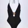 Costume intero Bahari con cut-out e dettagli metallici in nero Costume intero Bahari con cut-out e dettagli metallici in nero