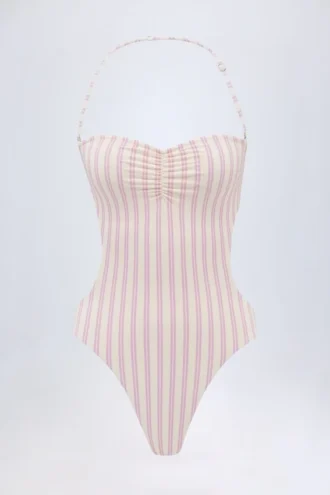 Costume intero Biarritz con scollo all’americana e cut-out in malva