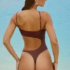 Costume intero con cut-out decorato Formentera in marrone cioccolato