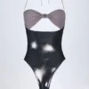 Costume intero con inserti e cut-out Zarza in argento cromato Costume intero con inserti e cut-out Zarza in argento cromato