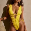 Costume intero Syros con cut-out arricciati in giallo dorato Costume intero Syros con cut-out arricciati in giallo dorato