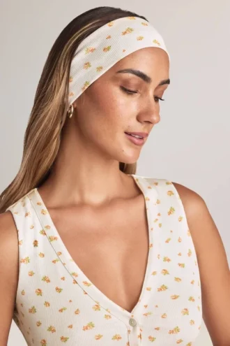 Fascia per capelli Candy in modal a coste con stampa floreale