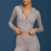 Felpa con cappuccio e zip in maglia a trecce grigio melange Felpa con cappuccio e zip in maglia a trecce grigio melange