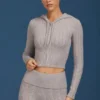 Felpa con cappuccio e zip in maglia a trecce grigio melange Felpa con cappuccio e zip in maglia a trecce grigio melange