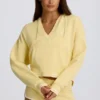 Felpa con cappuccio in jersey di cotone con scollo a V, colore Lemon Felpa con cappuccio in jersey di cotone con scollo a V, colore Lemon