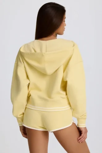 Felpa con cappuccio in jersey di cotone con scollo a V, colore Lemon