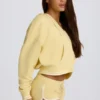 Felpa con cappuccio in jersey di cotone con scollo a V, colore Lemon Felpa con cappuccio in jersey di cotone con scollo a V, colore Lemon