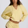 Felpa con cappuccio in jersey di cotone con scollo a V, colore Lemon Felpa con cappuccio in jersey di cotone con scollo a V, colore Lemon