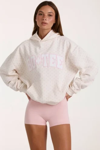Felpa con cappuccio oversize con applicazione a pois avorio