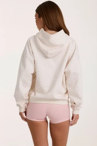 Felpa con cappuccio oversize con applicazione a pois avorio