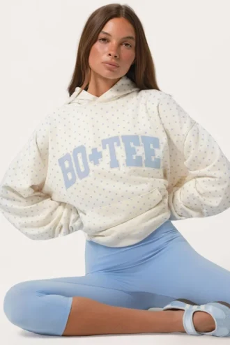 Felpa con cappuccio oversize con applicazioni in Milk a pois