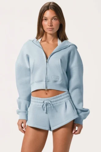 Felpa con cappuccio oversize con zip  in blu polvere