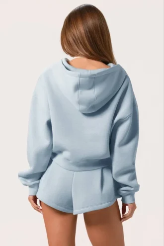 Felpa con cappuccio oversize con zip  in blu polvere